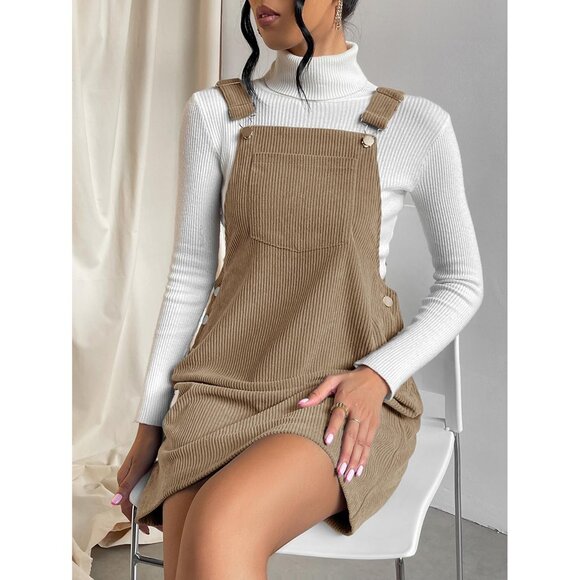 Corduroy overall mini dresss front pocket pink - Picture 2 of 7